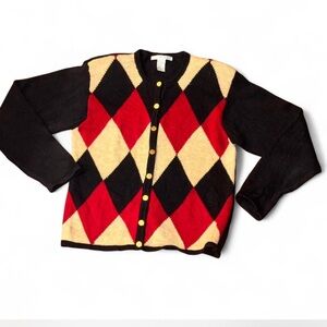 Argyle Pattern Women's Cardigan - Black, Red, Cream